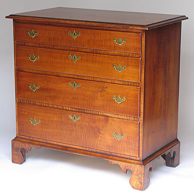 QUEEN ANNE CHEST, TIGER MAPLE, AGED FINISH  (CH201)
