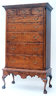 CHESTER COUNTY CHEST ON FRAME, TIGER MAPLE  (CH260)