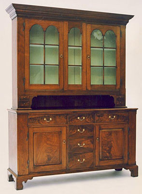 DUTCH CUPBOARD WITH CANDLE DRAWERS, CROTCH WALNUT (CUP475A)